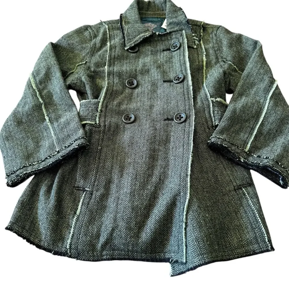 Z Brand Kids’ Tweed Double-Breasted Distressed Green Lightweight Jacket Size 10